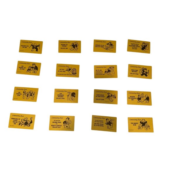 Vintage 1996 Monopoly Community Chest Cards Complete Set Replacement Parts Yelow - Picture 1 of 4
